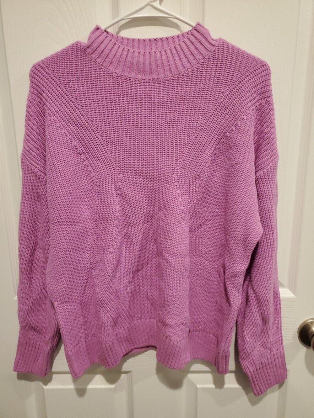 Dip Women Sweater Mock Neck Long Sleeve Chunky Ribbed Purple Cotton Blend Sz M